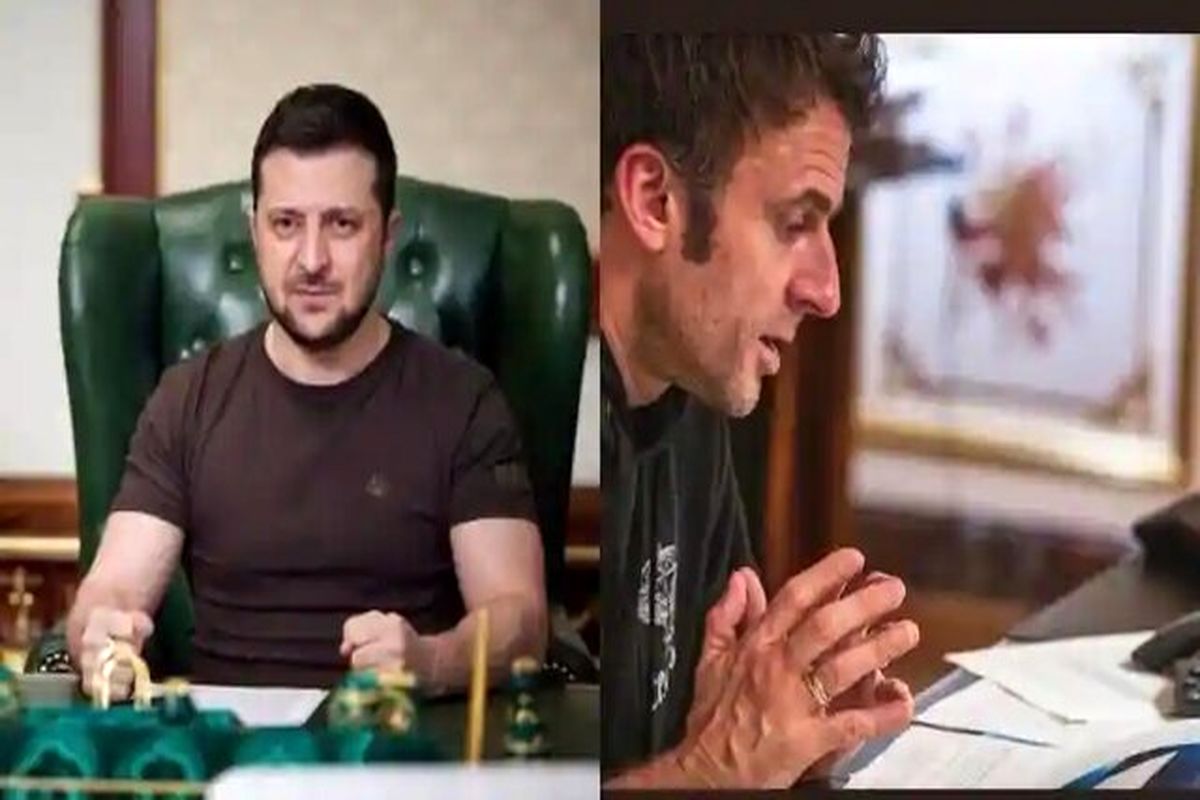 وقتی ماکرون ادای رئیس جمهور اوکراین را در می‌آورد!